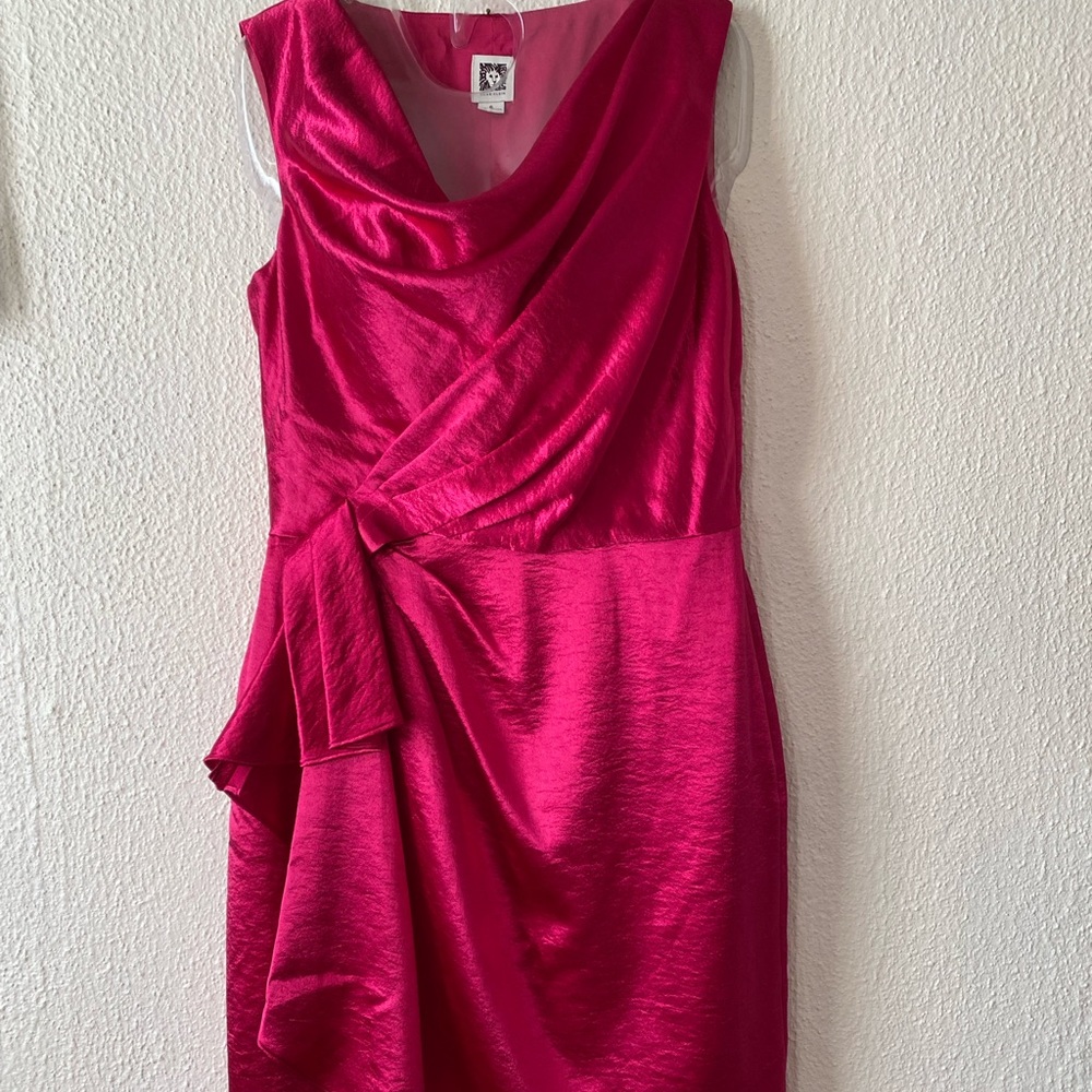 Anne Klein Magenta Satin Dress Size 6.